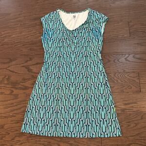 Title Nine Daring Dress V Neck Athletic Green Blue Geometric Print Size Medium